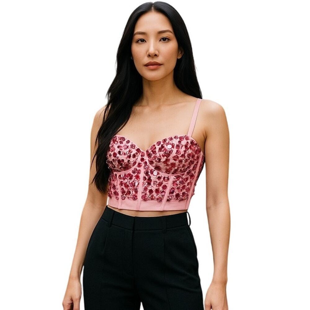Y2K Pink Rhinestone Corset Bustier Top | Festival Coachella Clubwear S - Picture 2 of 10